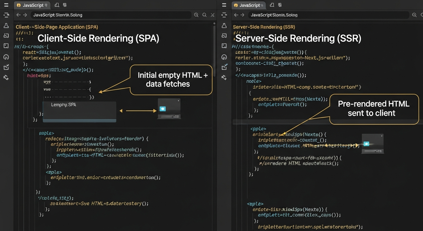 Comparison of client-side rendering vs server-side rendering for SEO